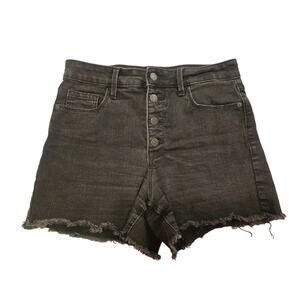 OLD NAVY Black Hi-Rise Secret Slim Pockets Button-Fly Distressed Shorts Size 8